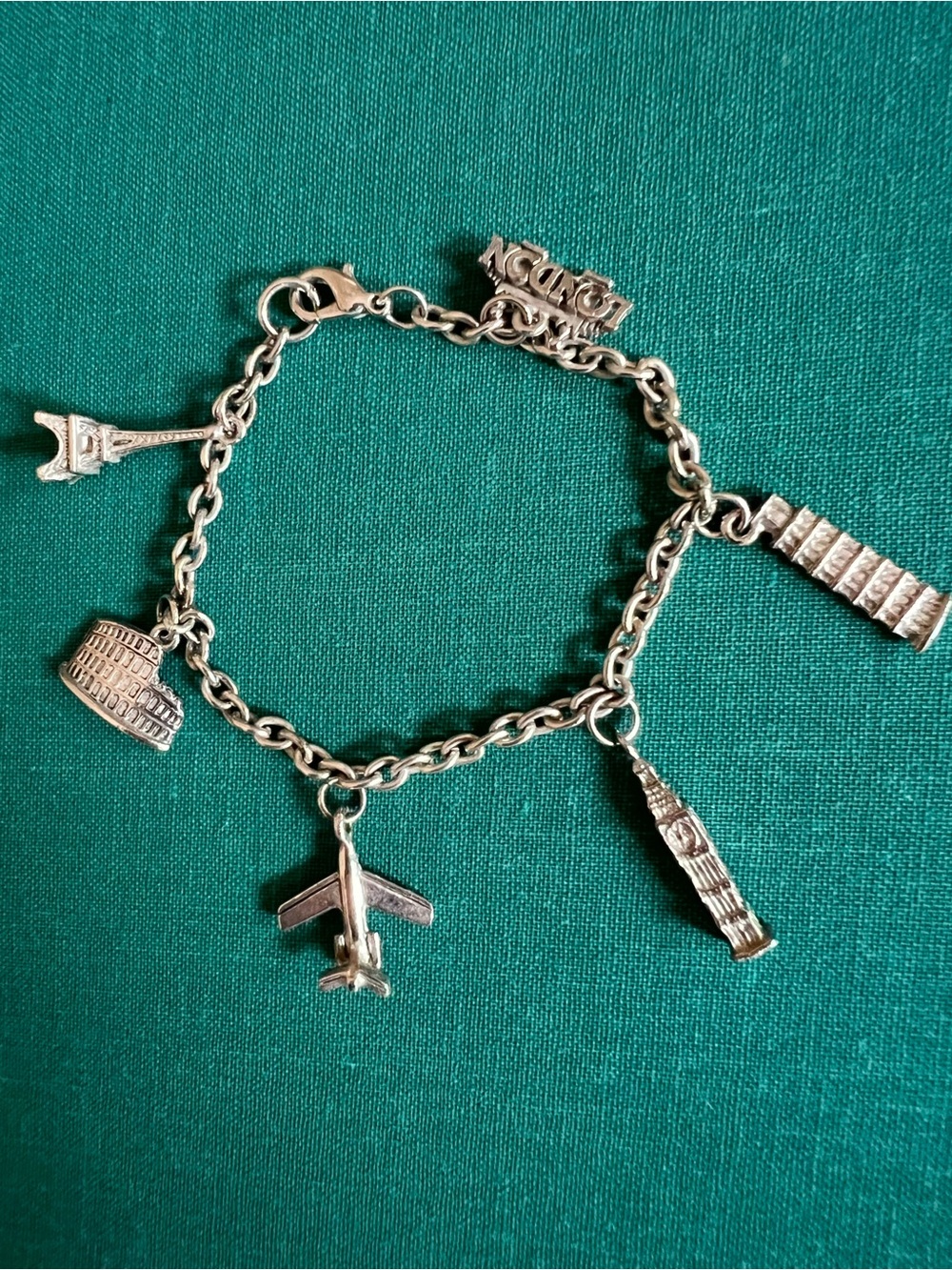 Silver Travel Charm Bracelet with City Landmark Charms